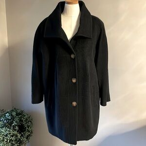 ST JOHN COLLECTION luxury black tweed textured women’s Alpaca wool pea coat 16